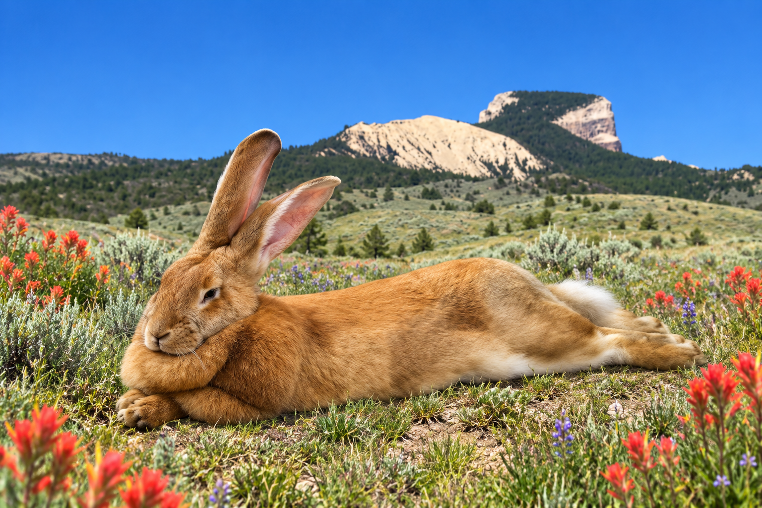 Long-bodied Fawn Flemish Giant shown as an example for the Heart Hopper Giants Rabbits Wanted search
